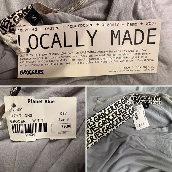 Groceries Apparel Lazy Long Sleeve Tee Sustainable Top Organic Lyocell NWT Small - Picture 7 of 11
